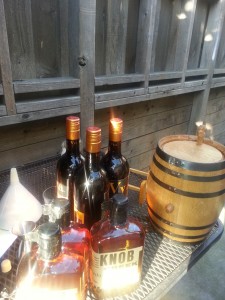 Preparing the ingredients for our barrel-aged Manhattans.