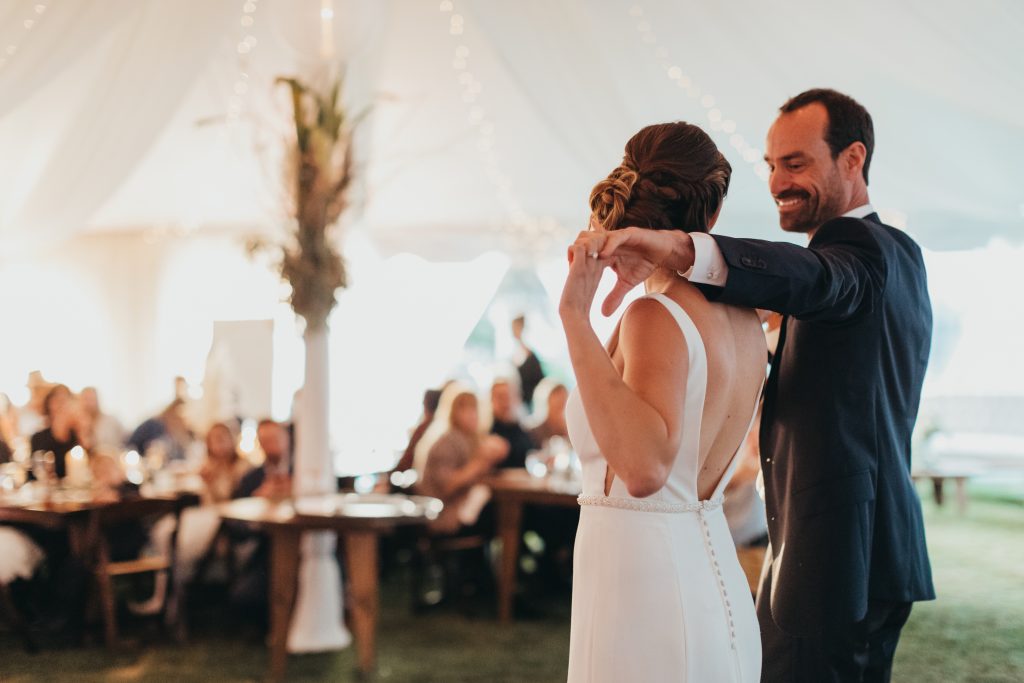 Bride & Groom in Wedding Tent