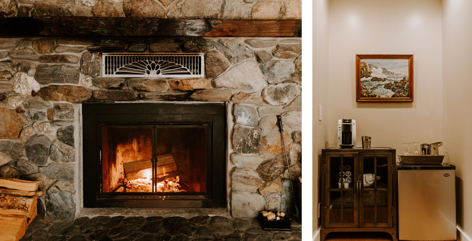 fireplace and minibar details